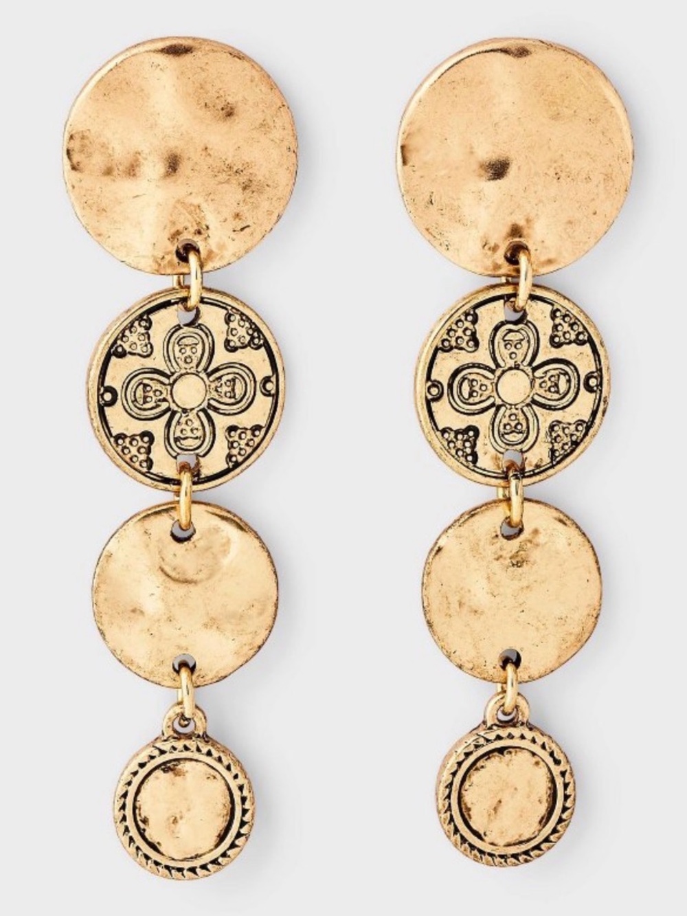 Universal Thread Antique Gold Textured Coin Disc Drop Statement Earrings